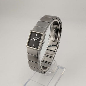 Seiko Men's Silver Tone Watch, Square Black Dial, Bracelet Strap