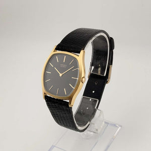 Seiko Unisex Quartz Watch, Gold Tone Details, Grey Dial, Black Lizard Strap