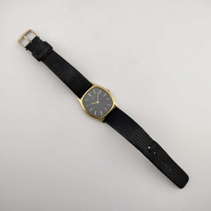 Seiko Unisex Quartz Watch, Gold Tone Details, Grey Dial, Black Lizard Strap