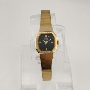 Seiko Women's Gold Tone Quartz Watch, Black Octagonal Face, Bracelet Strap