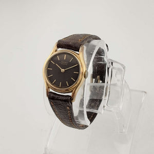 Seiko Unisex Quartz Gold Tone Watch, Brown Circular Dial, Brown Genuine Calf Leather Strap