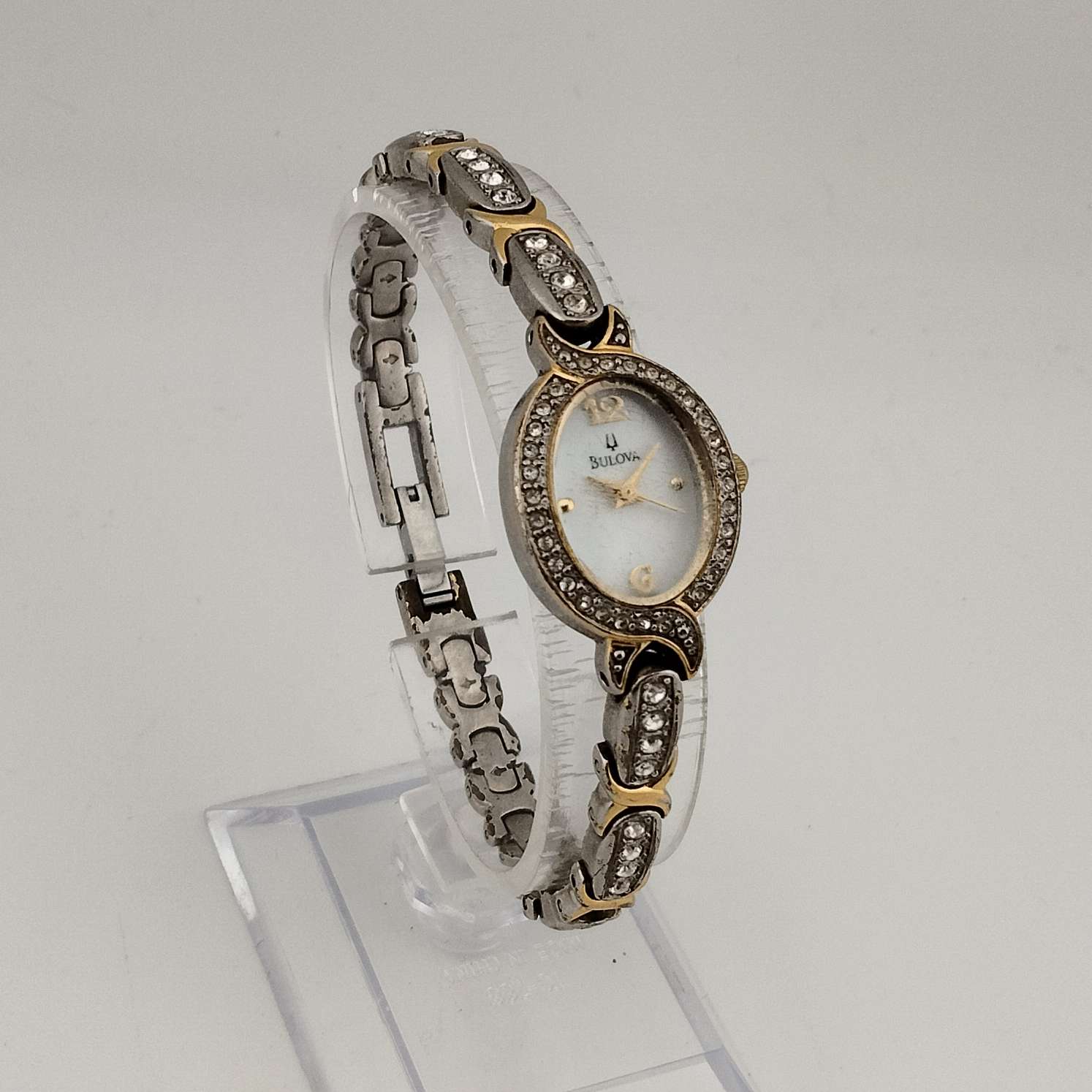 Bulova Petite Women's Gold Tone Watch, Oval Dial, Jeweled Accents, Bracelet Strap