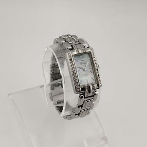 Citizen Women's Silver Tone Eco-Drive Watch, Mother of Pearl Rectangular Dial, Jeweled Link Strap