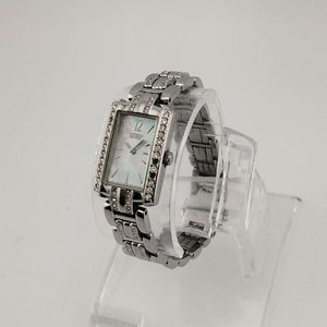 Citizen Women's Silver Tone Eco-Drive Watch, Mother of Pearl Rectangular Dial, Jeweled Link Strap