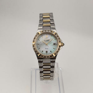 Citizen Women's Silver Tone Eco-Drive Watch, Mother of Pearl Dial, Jeweled Bezel, Date Window, Bracelet Strap