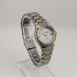 Citizen Women's Silver Tone Eco-Drive Watch, Mother of Pearl Dial, Jeweled Bezel, Date Window, Bracelet Strap