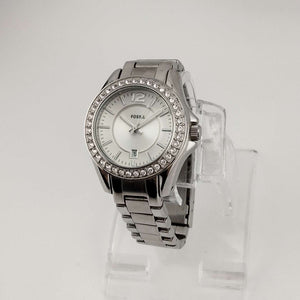 Fossil Women's Silver Tone Watch, Round Dial, Jewel Detail, Date Window, Bracelet Strap