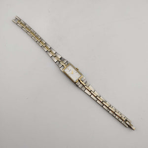 Seiko Petite Mixed Metal Watch, White Elongated Rectangular Dial, Bracelet Strap