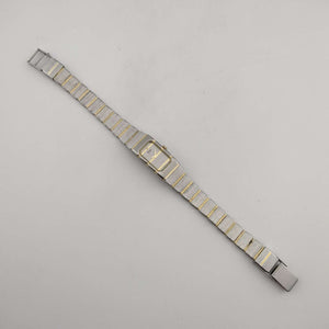 Seiko Petite Mixed Metal Watch, Silver Tone Elongated Rectangular Minimalist Dial, Bracelet Strap