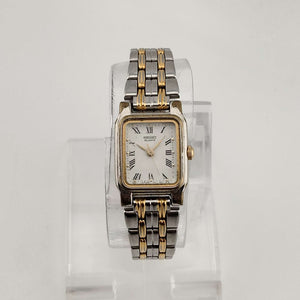 Seiko Unisex Mixed Metal Tone Quartz Watch, Rectangular White Dial, Bracelet Strap