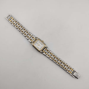 Seiko Unisex Mixed Metal Tone Quartz Watch, Rectangular White Dial, Bracelet Strap