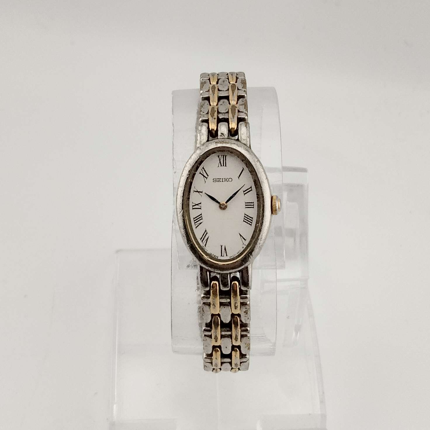 Seiko Women's Mixed Metal Watch, Elongated White Oval Dial, Bracelet Strap