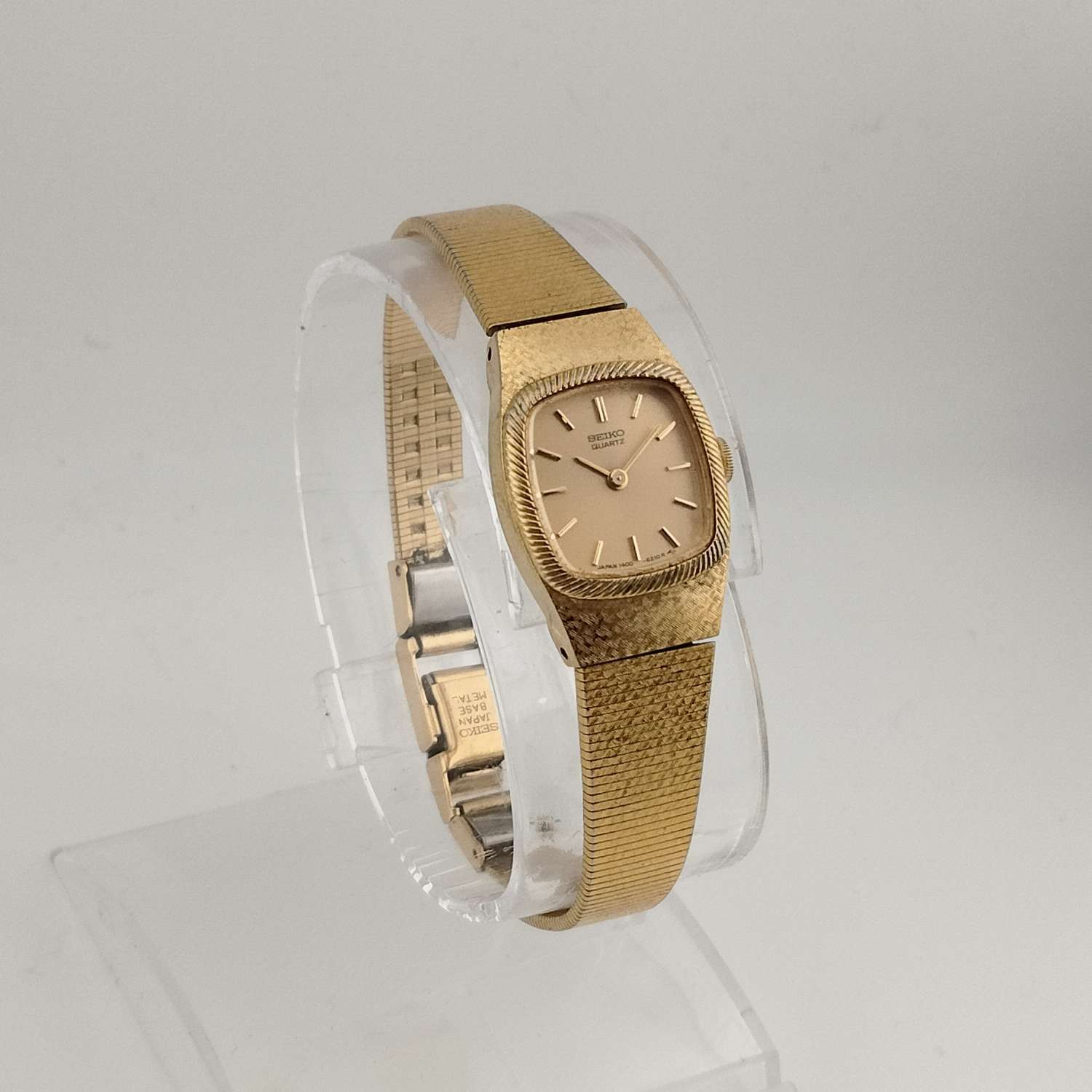 Seiko Women's All Gold Tone Quartz Watch, Rounded Square Dial, Bezel Detail, Bracelet Strap