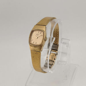 Seiko Women's All Gold Tone Quartz Watch, Rounded Square Dial, Bezel Detail, Bracelet Strap