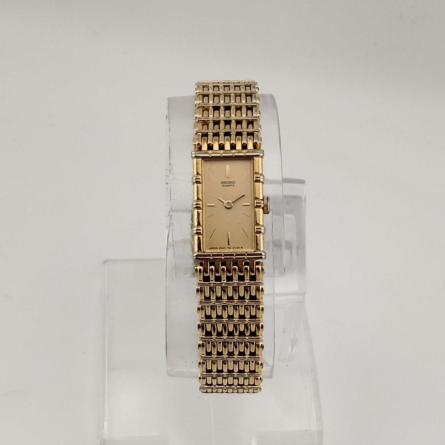 Seiko Women's All Gold Tone Watch, Elongated Rectangular Dial, Bracelet Strap