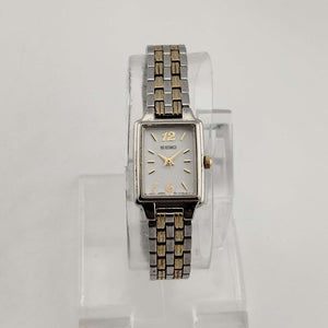 Seiko Unisex Mixed Metal Watch, Rectangular White Dial, Bracelet Strap