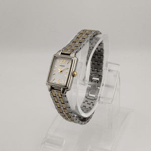 Seiko Unisex Mixed Metal Watch, Rectangular White Dial, Bracelet Strap