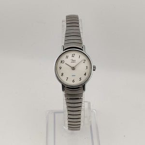 Timex Unisex Silver Tone Quartz Watch, White Circular Dial, Stretch Strap