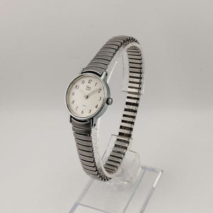 Timex Unisex Silver Tone Quartz Watch, White Circular Dial, Stretch Strap