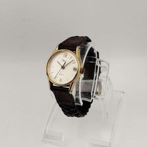 Unisex Timex Gold Tone Quartz Watch, Circular Dial, Date Window, Braided Brown Leather Strap