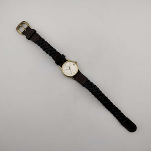 Unisex Timex Gold Tone Quartz Watch, Circular Dial, Date Window, Braided Brown Leather Strap