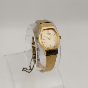 Seiko Women's Quartz All Gold Tone Watch, Rectangle Dial with Rounded Sides, Bracelet Strap