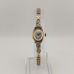 Bulova Petite Mixed Metal Watch, Oval Dial, Ornate Jeweled Bezel, Stretch Strap