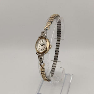 Bulova Petite Mixed Metal Watch, Oval Dial, Ornate Jeweled Bezel, Stretch Strap