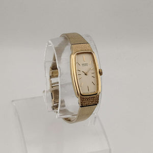 Seiko Quartz Petite Watch, All Gold Tone, Elongated Rectangle Dial with Rounded Sides, Bracelet Strap