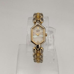 Citizen Women's Gold Tone Quartz Watch, Mother of Pearl Hexagonal Dial, Inlay Bracelet Strap