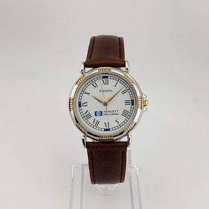 Fossil Men's Mixed Metal Watch, Round White Dial, Genuine Brown Leather Strap