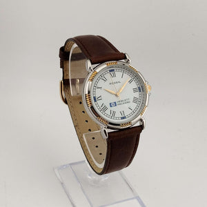 Fossil Men's Mixed Metal Watch, Round White Dial, Genuine Brown Leather Strap