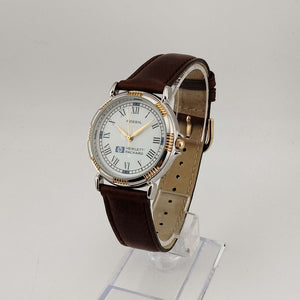 Fossil Men's Mixed Metal Watch, Round White Dial, Genuine Brown Leather Strap