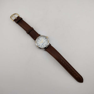 Fossil Men's Mixed Metal Watch, Round White Dial, Genuine Brown Leather Strap