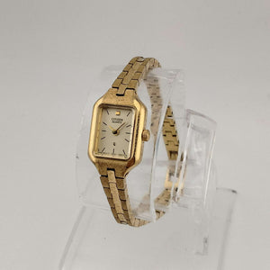 Citizen Women's Petite Gold Tone Quartz Watch, Rectangular Dial, Link Strap