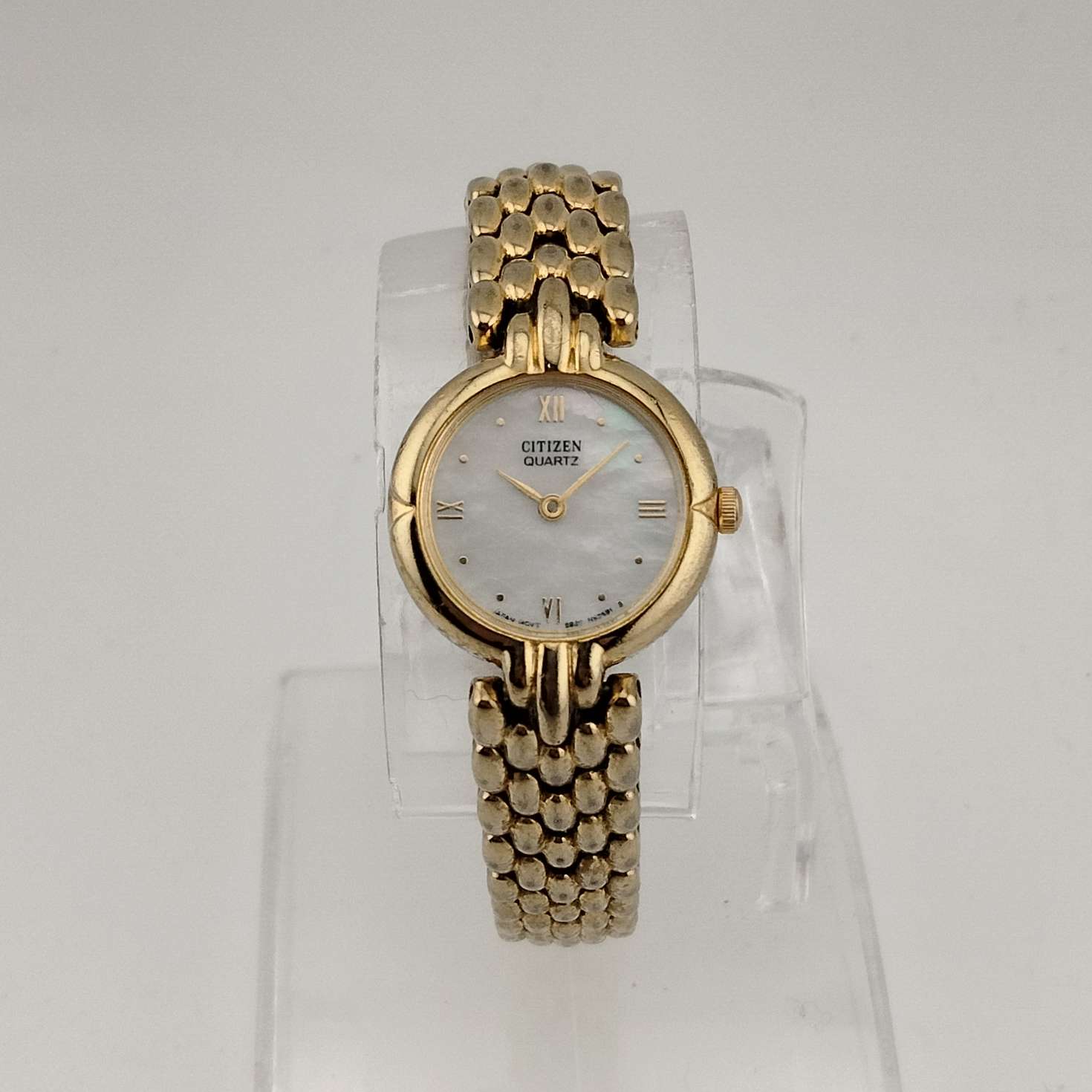 Citizen Gold Tone Women's Quartz Watch, Circular Mother of Pearl Dial, Bracelet Strap