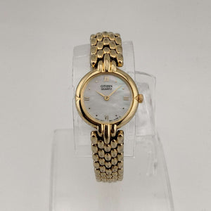 Citizen Gold Tone Women's Quartz Watch, Circular Mother of Pearl Dial, Bracelet Strap