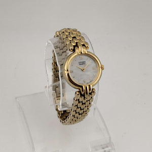 Citizen Gold Tone Women's Quartz Watch, Circular Mother of Pearl Dial, Bracelet Strap