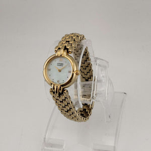 Citizen Gold Tone Women's Quartz Watch, Circular Mother of Pearl Dial, Bracelet Strap