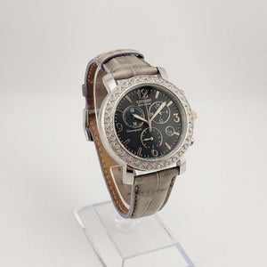 Citizen Large Silver Tone Eco-Drive Watch, Copper Accents, Chronograph Feature, Grey Genuine Leather Strap