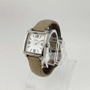 Caravelle by Bulova Women's Watch,  Silver Tone Square Dial, Beige Genuine Leather Strap