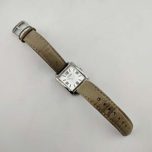 Caravelle by Bulova Women's Watch,  Silver Tone Square Dial, Beige Genuine Leather Strap