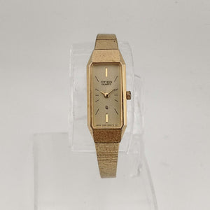 Citizen Women's Petite All Gold Tone Quartz Watch, Elongated Rectangular Dial,  Bracelet Strap