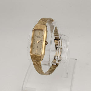 Citizen Women's Petite All Gold Tone Quartz Watch, Elongated Rectangular Dial,  Bracelet Strap