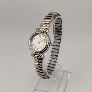 Timex Women's Mixed Metal Watch, Round Dial, Bezel Detail, Stretch Strap