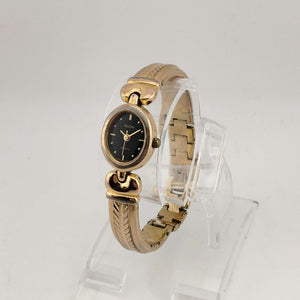 Elgin Women's Gold Tone Quartz Watch, Black Oval Dial, Bracelet Strap