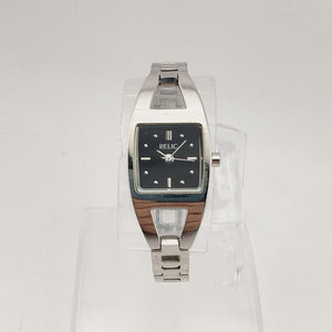 Relic Women's Silver Tone Watch, Black Square Dial, Link Strap