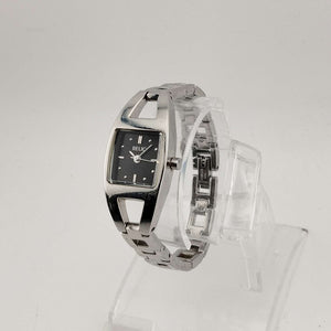 Relic Women's Silver Tone Watch, Black Square Dial, Link Strap