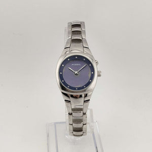 Fossil Women's Silver Tone Watch, Round Purple Dial, Link Strap