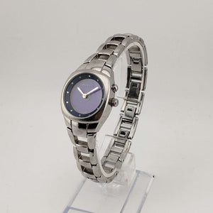 Fossil Women's Silver Tone Watch, Round Purple Dial, Link Strap